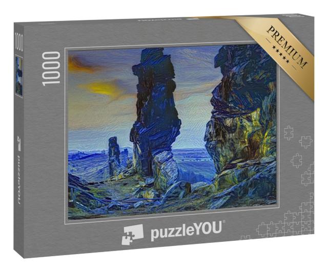 Puzzle 1000 Teile „im Kunst-Stil von van Gogh, Sternennacht - Teufelsmauer im Harz, Deutschland“