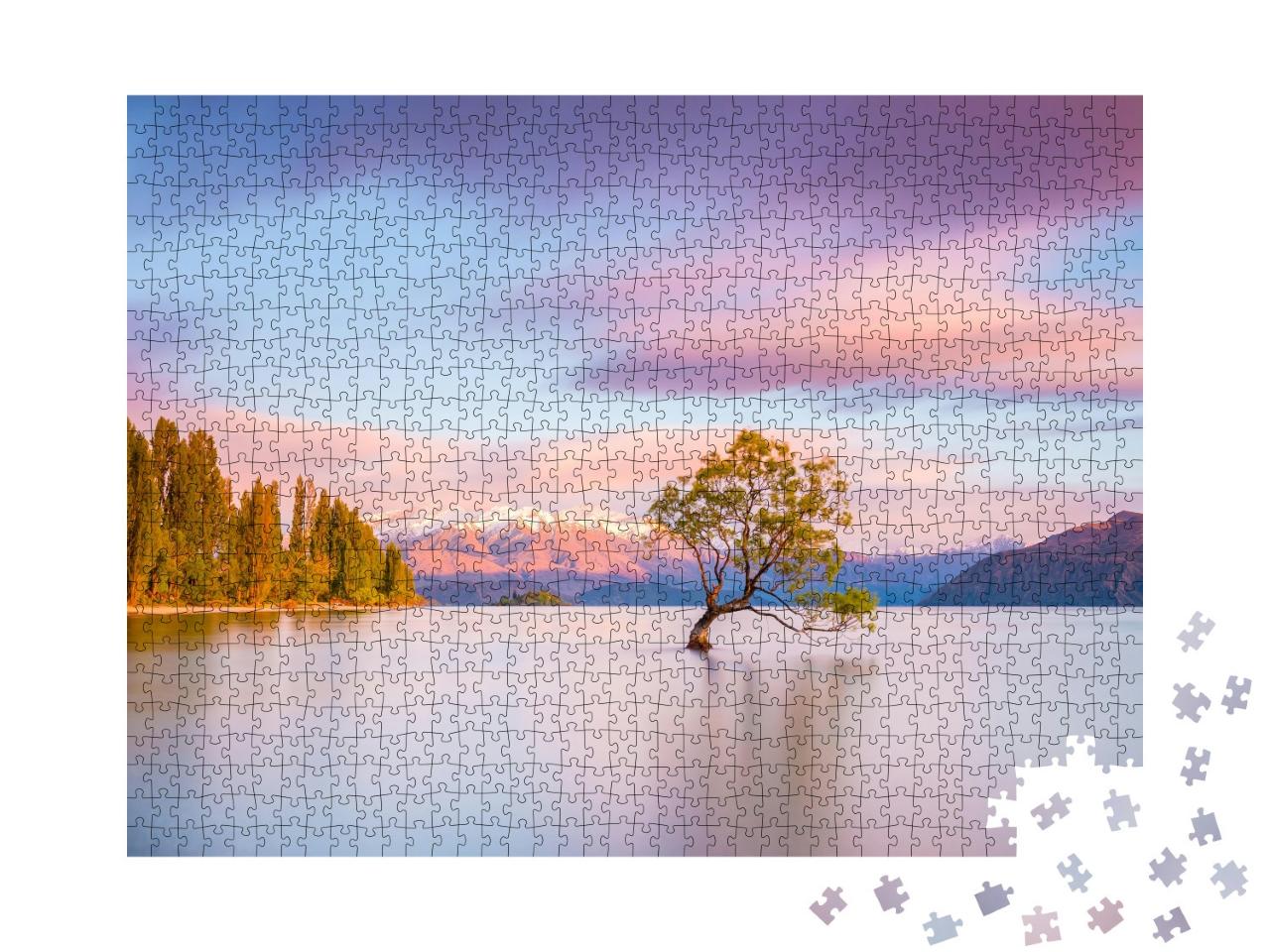 Puzzle 1000 Teile „Der Wanaka-Baum in Neuseeland bei Sonnenaufgang“