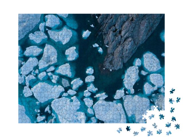 Puzzle 1000 Teile „Luftbild von Eisbergen, schmelzende Gletscher von Grönland“