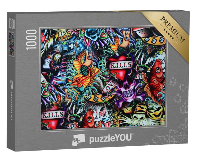 Puzzle 1000 Teile „Buntes Wandtattoo im Grunge-Style“