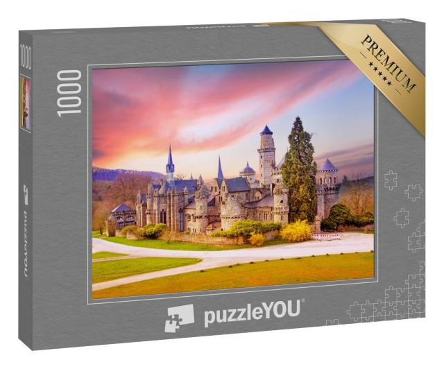 Puzzle 1000 Teile „Landschaft mit mittelalterlicher Löwenburg im Schlosspark Wilhelmshöhe, Kassel“
