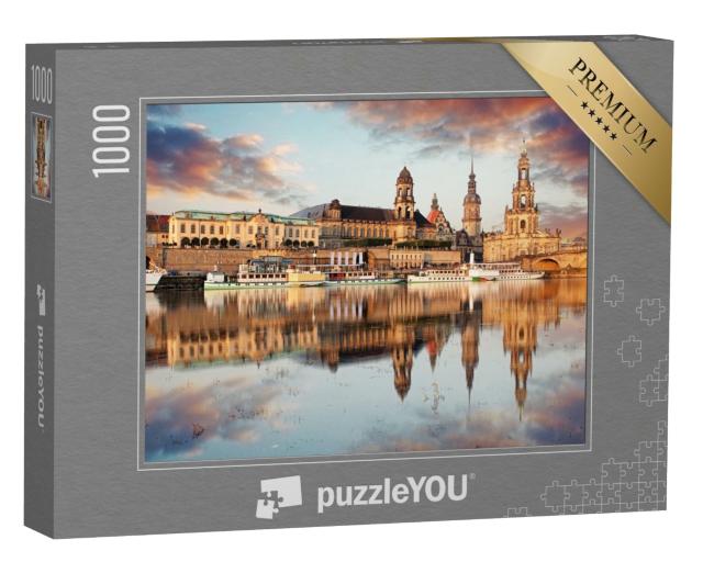 Puzzle 1000 Teile „Panorama der Dresdner Altstadt über die Elbe“