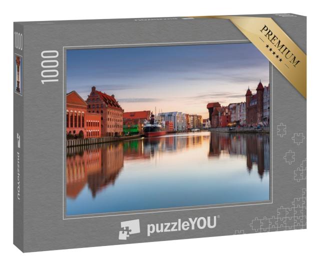 Puzzle 1000 Teile „Sonnenuntergang über Danzig am Motlawa Fluss, Polen“