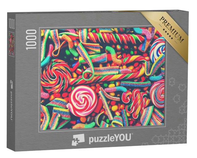 Puzzle 1000 Teile „Bunt sortierte Zuckerstangen und regenbogenfarbene Lutscher“