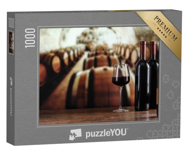 Puzzle 1000 Teile „Weinkeller mit Weinflasche und Gläsern “