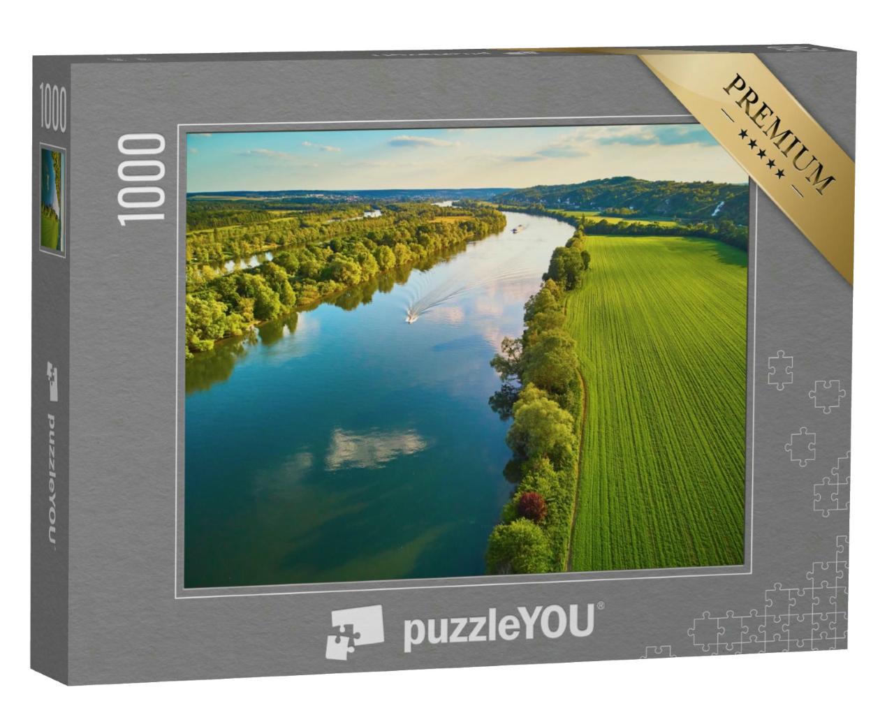 Puzzle 1000 Teile „Die Seine in grüner Landschaft, Nordfrankreich“