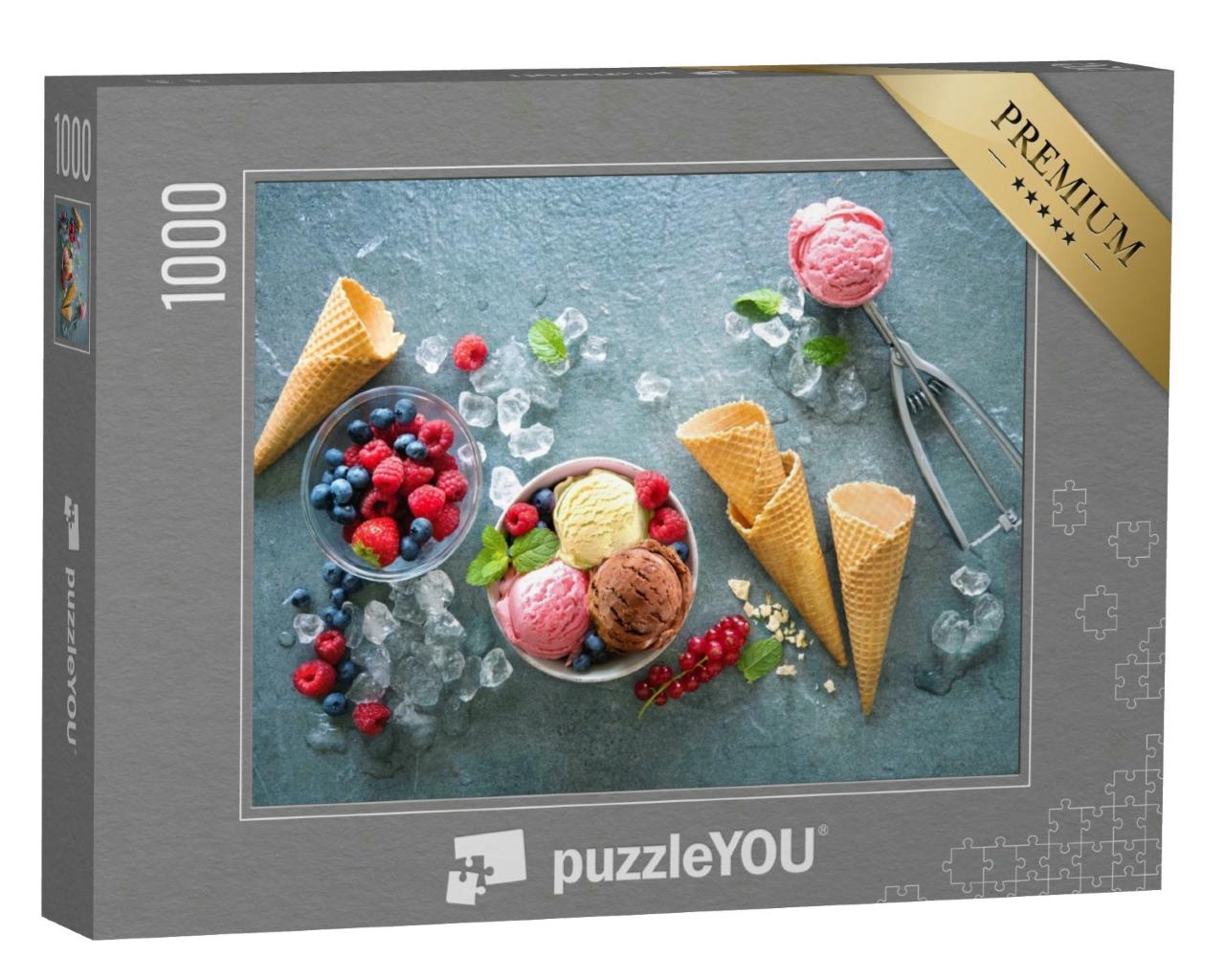 Puzzle 1000 Teile „Köstliches Eis und frische Früchte“
