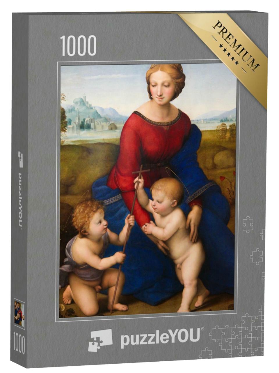 Puzzle 1000 Teile „Die Madonna auf der Wiese, Raffael 1505“