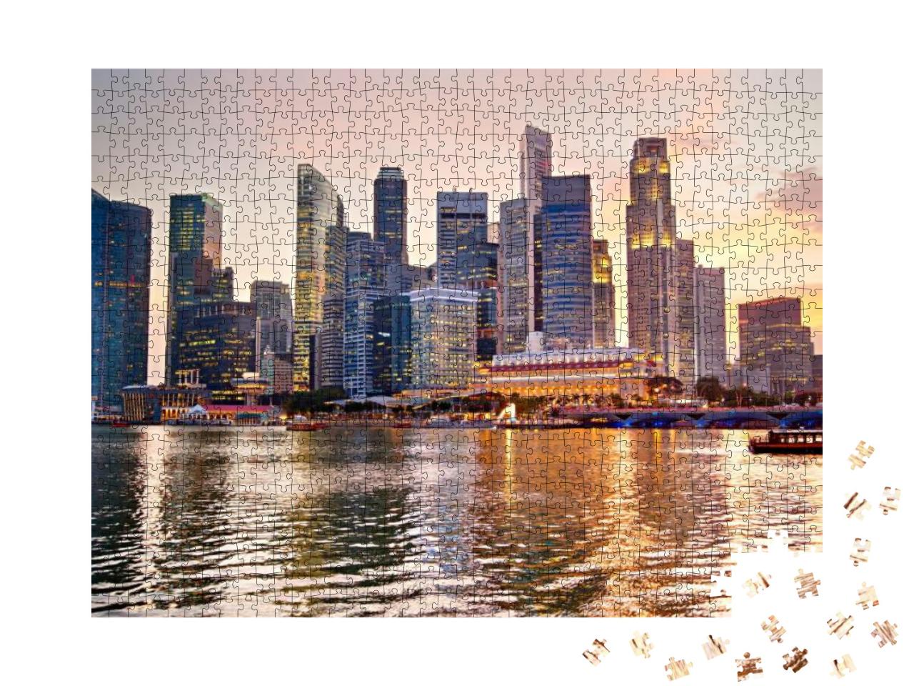 Puzzle 1000 Teile „Skyline von Singapur bei Sonnenuntergang“