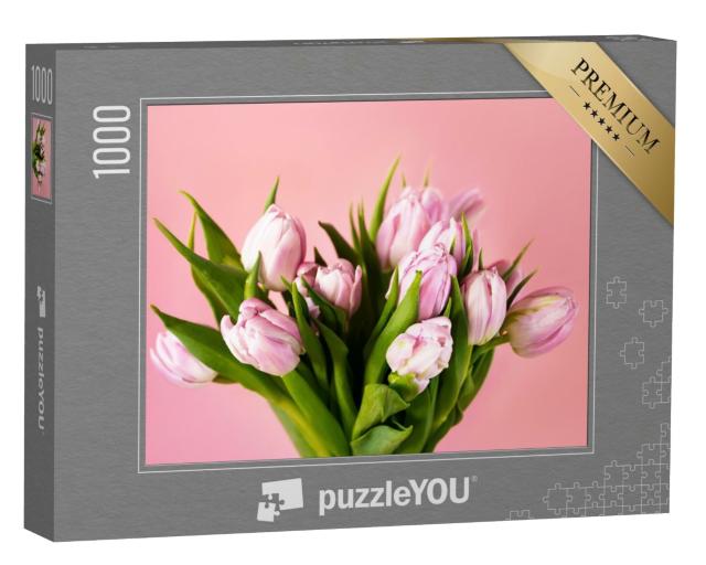 Puzzle 1000 Teile „Nahaufnahme eines Straußes rosa Tulpen zum Muttertag“