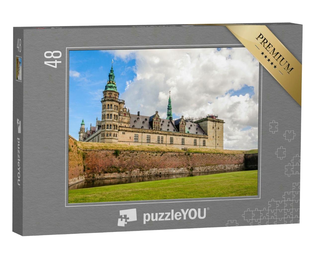 Puzzle 48 Teile „Panoramablick auf die Ziegelmauer um Schloss Kronborg in Helsingor “