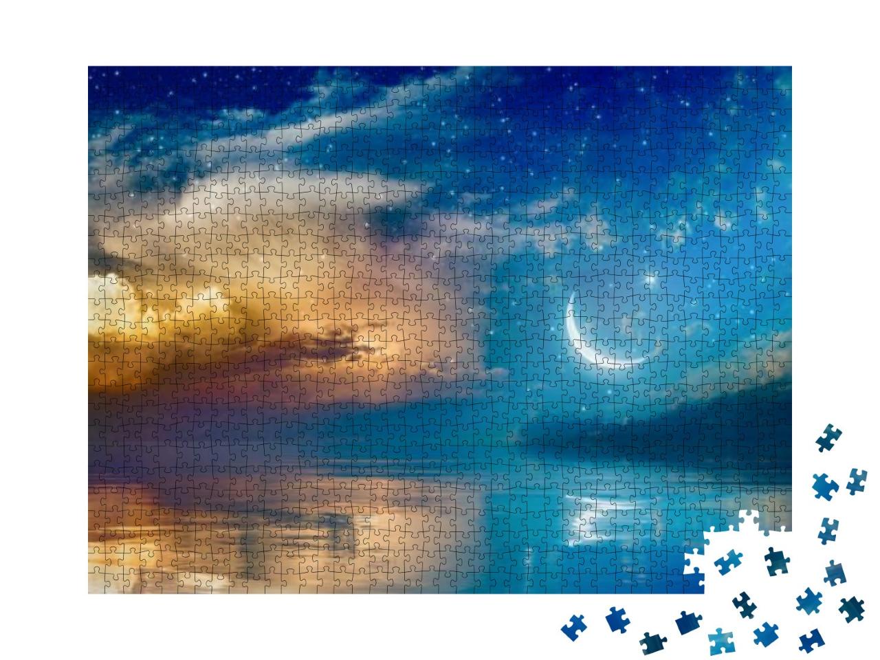 Puzzle 1000 Teile „Mondsichel, Sterne und Wolken, Ramadan Kareem“