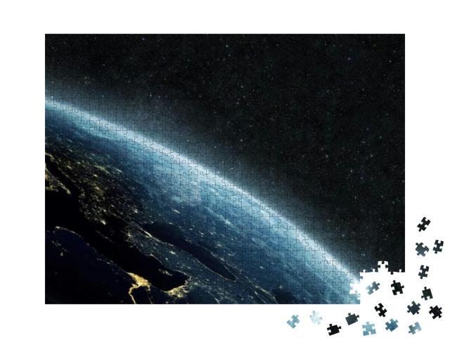 Puzzle 1000 Teile „Planet Erde mit leuchtenden Städten aus dem Weltraum“