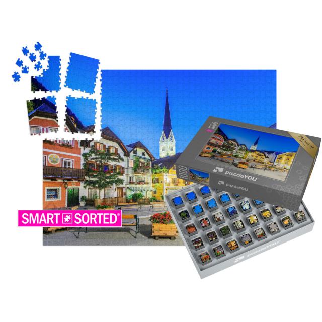 SMART SORTED® | Puzzle 1000 Teile „Hallstatt, Österreich, Bergdorf in den österreichischen Alpen bei Dämmerung“