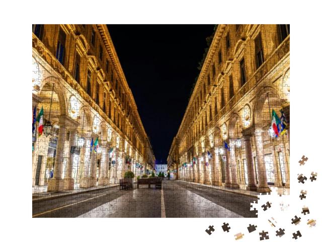 Puzzle 1000 Teile „Die Via Roma in Turin bei Nacht, Italien“