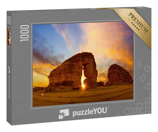 Puzzle 1000 Teile „Beeindruckender Elefantenfelsen im Sonnenuntergang, Al Ula, Saudi-Arabien“