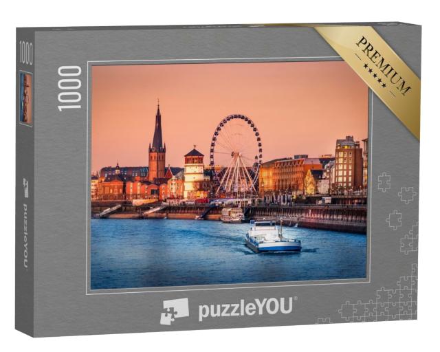 Puzzle 1000 Teile „Abendlicher Blick auf den Rhein und die Altstadt von Düsseldorf, Deutschland“