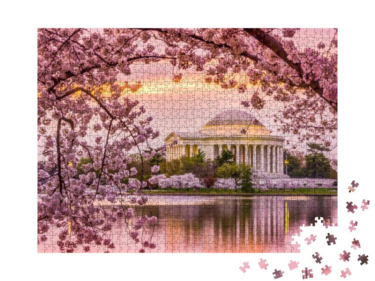 Puzzle 1000 Teile „Washington, DC: Tidal Basin und Jefferson Memorial während der Kirschblüte“