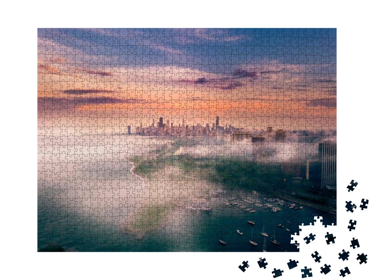 Puzzle 1000 Teile „Chicago und Lake Michigan bei Nebel“