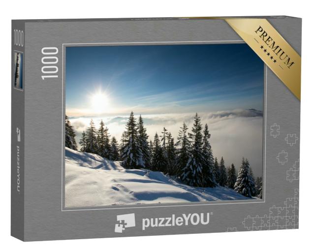 Puzzle 1000 Teile „Nebliger Winterblick in den Allgäuer Alpen in Bayern“