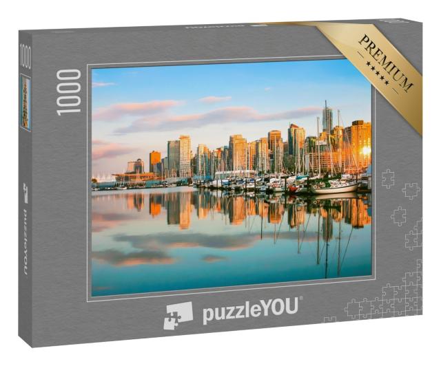 Puzzle 1000 Teile „Die Skyline von Vancouver mit Hafen bei Sonnenuntergang“