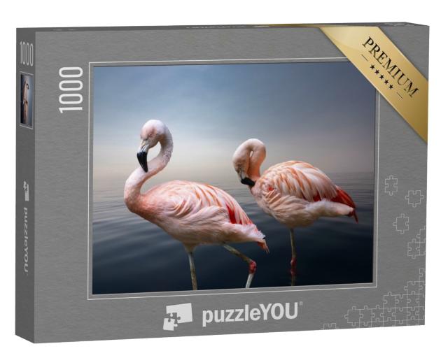 Puzzle 1000 Teile „Nahaufnahme von zwei amerikanischen Flamingos“