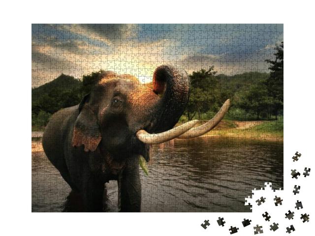 Puzzle 1000 Teile „Wilder Elefant, Provinz Kanchanabur, Thailand“