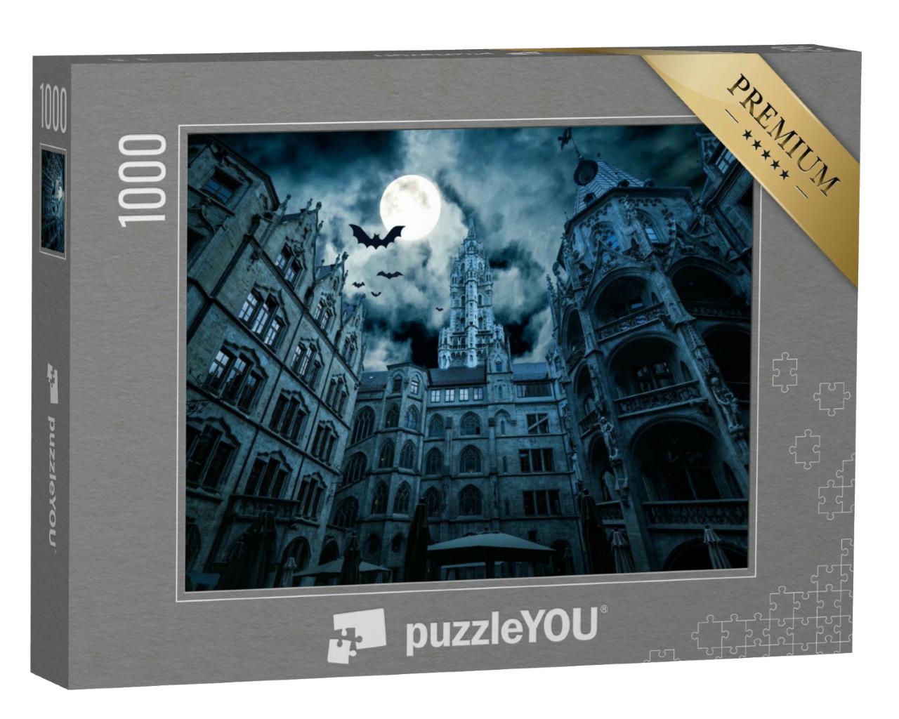 Puzzle 1000 Teile „Mystery-Ansicht des Marienplatzes bei Nacht, München“
