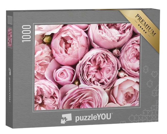 Puzzle 1000 Teile „Dicht gedrängte, rosa-samtige Rosenblüten“
