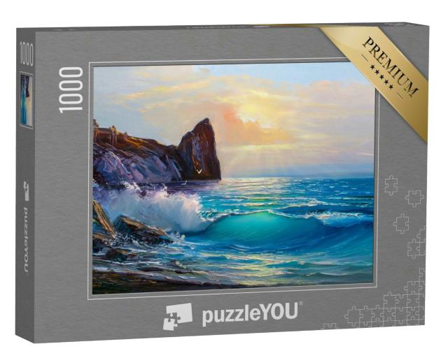 Puzzle 1000 Teile „Ölgemälde: Meer und Strand auf Leinwand“