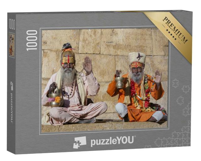 Puzzle 1000 Teile „Zwei hinduistische Männer auf der Straße in Jaisalmer, Rajasthan, Indien“