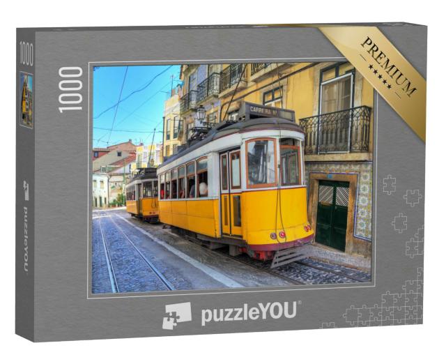 Puzzle 1000 Teile „Traditionelle gelbe Straßenbahn in Lissabon, Portugal“