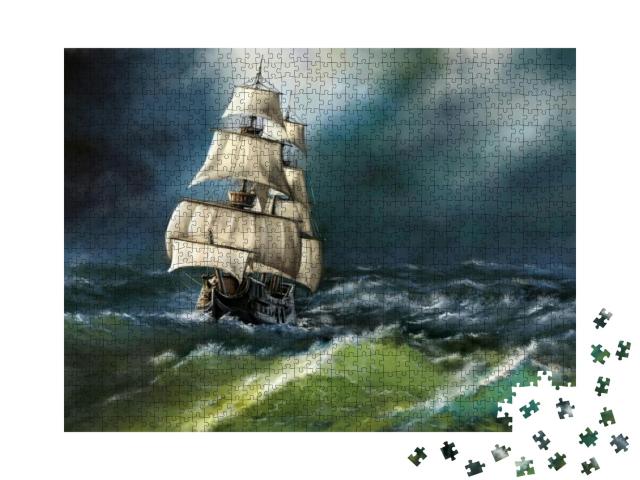 Puzzle 1000 Teile „Altes Schiff auf rauher See“