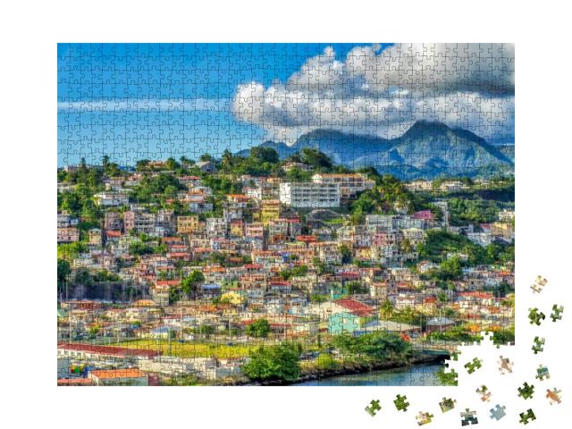 Puzzle 1000 Teile „Häuser an Hängen in Fort-de-France, Hauptstadt von Martinique, Frankreich“